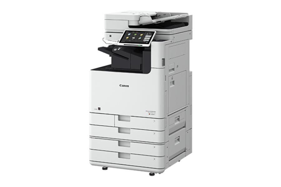 imageRUNNER ADVANCE DX C5850i right view with 2 paper drawers, large capacity paper drawer and finisher